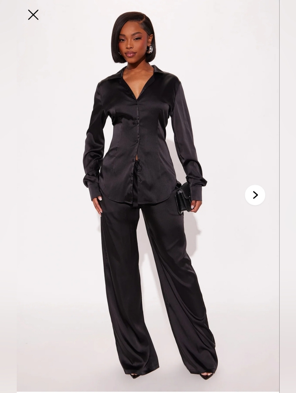 Fashion Nova Womens Fitted Satin Wide-Leg Pant Set - Black